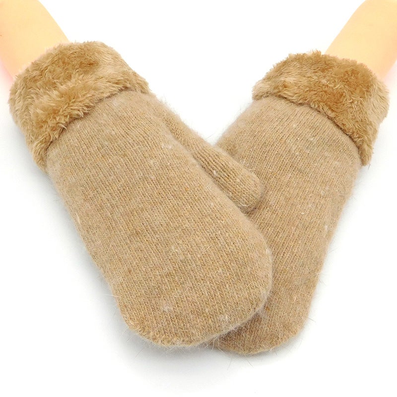 Velvet Gloves Womens Winter Cycling Hand Guard Cute Warm Knitted Rabbit Fur Bag Thickened Solid Color Mittens Fur camel 
