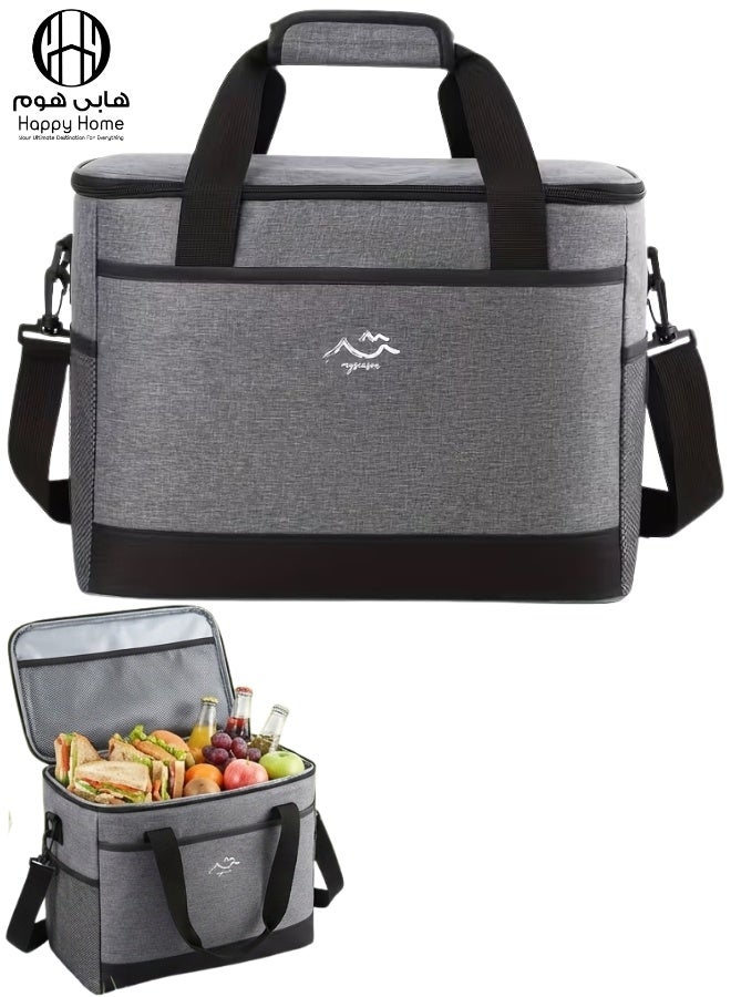 Happy Home Large 26L Insulated Lunch Bag for Women & Men – Leakproof Thermal Cooler Tote with Eco-Friendly PEVA Lining – Heavy Duty 900D Oxford Water-Resistant Fabric – Adjustable Shoulder Strap & Padded Handle – Lunch Box for Work, School, Picnic, Camping & Fishing – Grey - Image 1