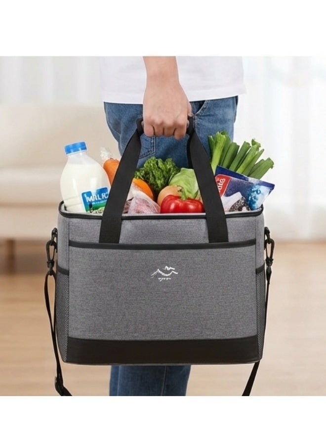 Happy Home Large 26L Insulated Lunch Bag for Women & Men – Leakproof Thermal Cooler Tote with Eco-Friendly PEVA Lining – Heavy Duty 900D Oxford Water-Resistant Fabric – Adjustable Shoulder Strap & Padded Handle – Lunch Box for Work, School, Picnic, Camping & Fishing – Grey - Image 3