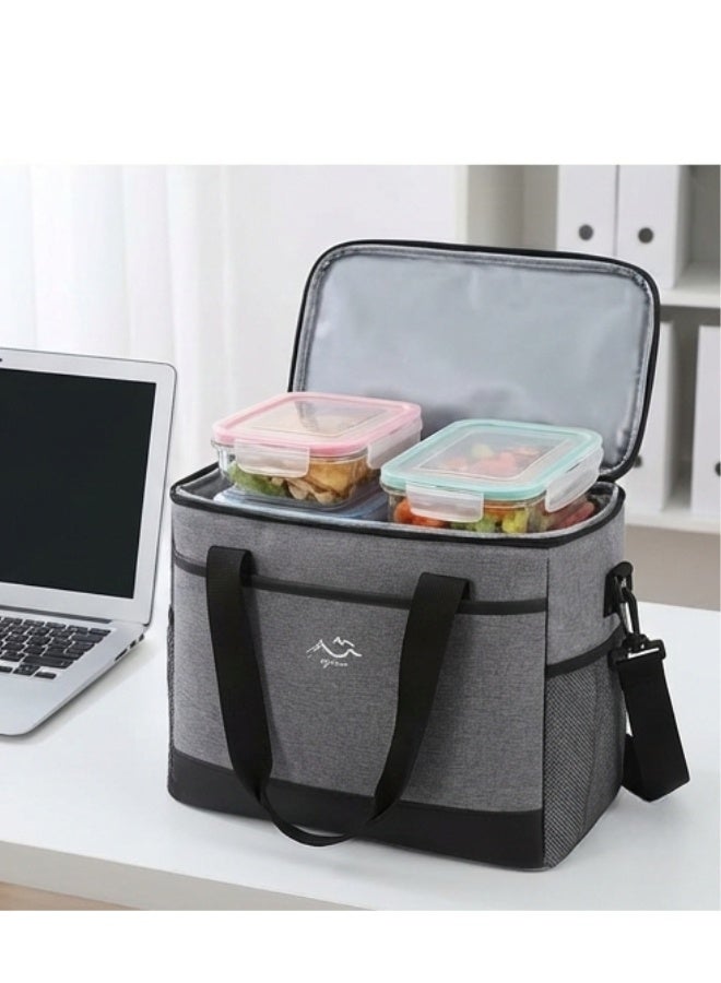 Happy Home Large 26L Insulated Lunch Bag for Women & Men – Leakproof Thermal Cooler Tote with Eco-Friendly PEVA Lining – Heavy Duty 900D Oxford Water-Resistant Fabric – Adjustable Shoulder Strap & Padded Handle – Lunch Box for Work, School, Picnic, Camping & Fishing – Grey - Image 2