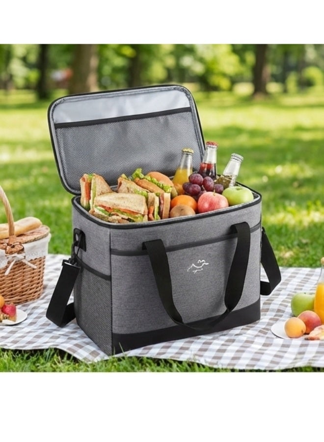 Happy Home Large 26L Insulated Lunch Bag for Women & Men – Leakproof Thermal Cooler Tote with Eco-Friendly PEVA Lining – Heavy Duty 900D Oxford Water-Resistant Fabric – Adjustable Shoulder Strap & Padded Handle – Lunch Box for Work, School, Picnic, Camping & Fishing – Grey - Image 5