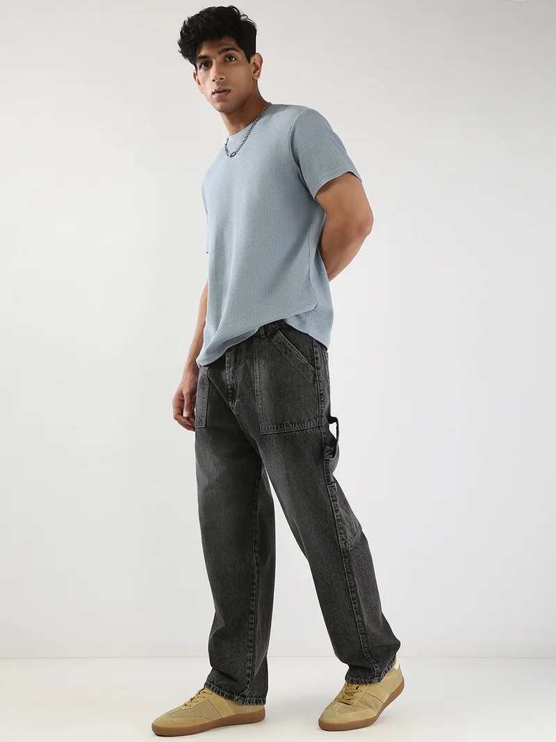 Urbano Fashion  Urbano Fashion Men's Grey Loose Baggy Fit Cargo Carpenter Jeans with 6 Pockets Non-Stretchable  | Best Price UAE