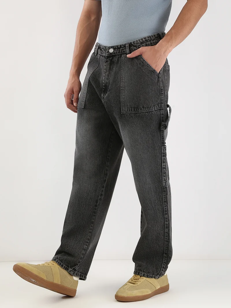 Urbano Fashion Men's Grey Loose Baggy Fit Cargo Carpenter Jeans with 6 Pockets Non-Stretchable