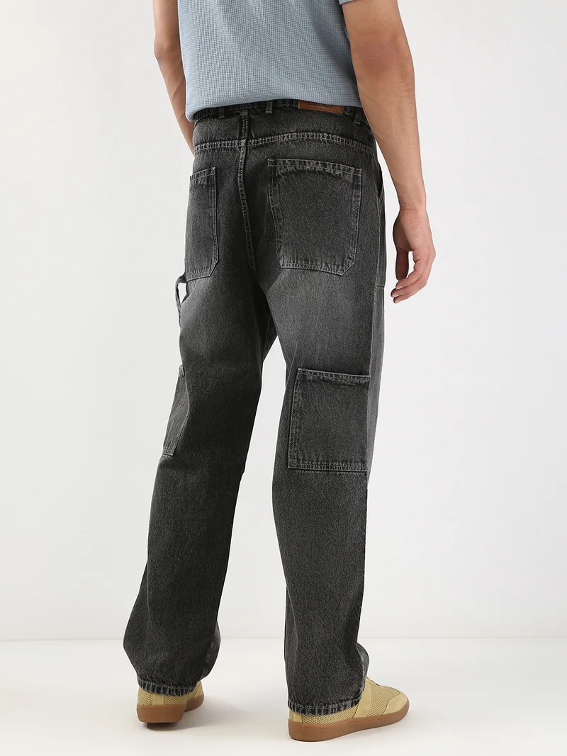 Urbano Fashion  Urbano Fashion Men's Grey Loose Baggy Fit Cargo Carpenter Jeans with 6 Pockets Non-Stretchable  | Best Price UAE