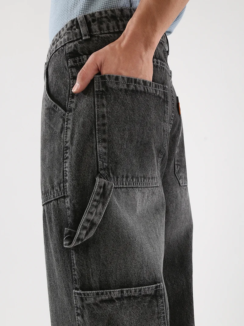 Urbano Fashion  Urbano Fashion Men's Grey Loose Baggy Fit Cargo Carpenter Jeans with 6 Pockets Non-Stretchable  | Best Price UAE