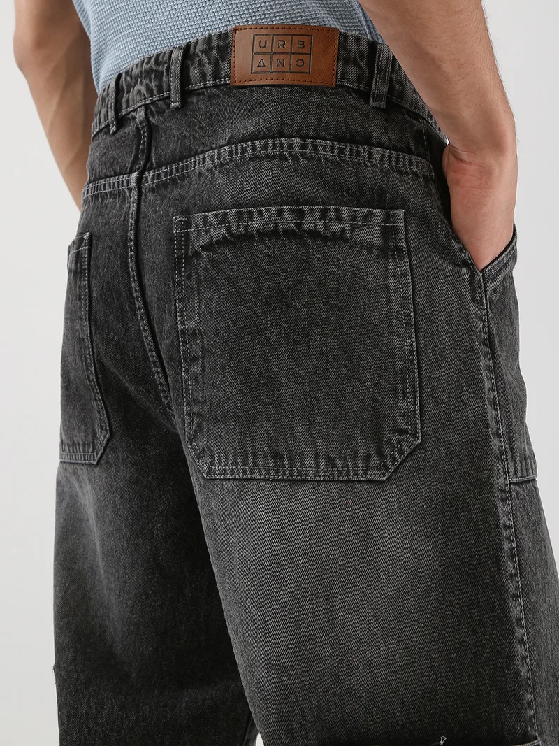 Urbano Fashion  Urbano Fashion Men's Grey Loose Baggy Fit Cargo Carpenter Jeans with 6 Pockets Non-Stretchable  | Best Price UAE