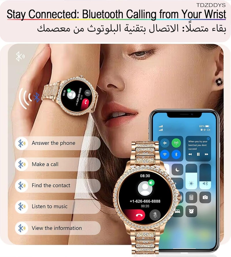 TDZDDYS Smart watch for women(Answer/Make Call), 200+ Faces, Fitness Tracker for Android iOS, 1.32’’ HD, IP67 Waterproof, BP/HR Monitor, Sleep Tracker, Menstrual Cycle(Gold) - Image 2