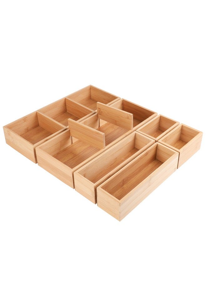 Kootek 6 Pcs Bamboo Drawer Organizer, Kitchen Utensils Storage Boxes 3-Size with Removable Dividers Multi-Use for Gadget, Makeup, Bathroom, Office - Image 1