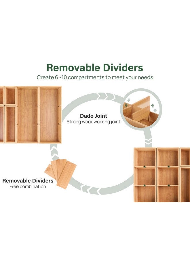 Kootek 6 Pcs Bamboo Drawer Organizer, Kitchen Utensils Storage Boxes 3-Size with Removable Dividers Multi-Use for Gadget, Makeup, Bathroom, Office - Image 5