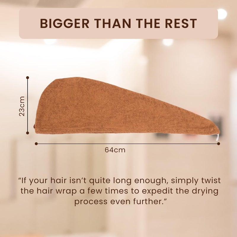 Rangoli 100% Cotton Hair Towel Wrap for Women, 360 GSM - Ultra-Soft and Super Absorbent Hair Dryer Towel, Brown and Multi Pack of 2 - Image 5