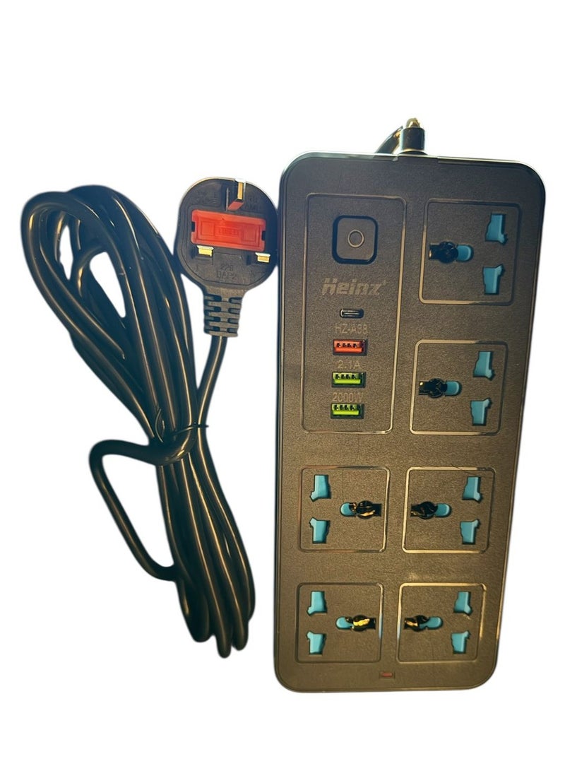 توصيلة كهربائية حديثة ( مشترك ) - 3 دبابيس مع 6 مقابس - 3 منافذ USB - منفذ 1 تايب سي - بسلك طوله 3 متر.  - Image 1