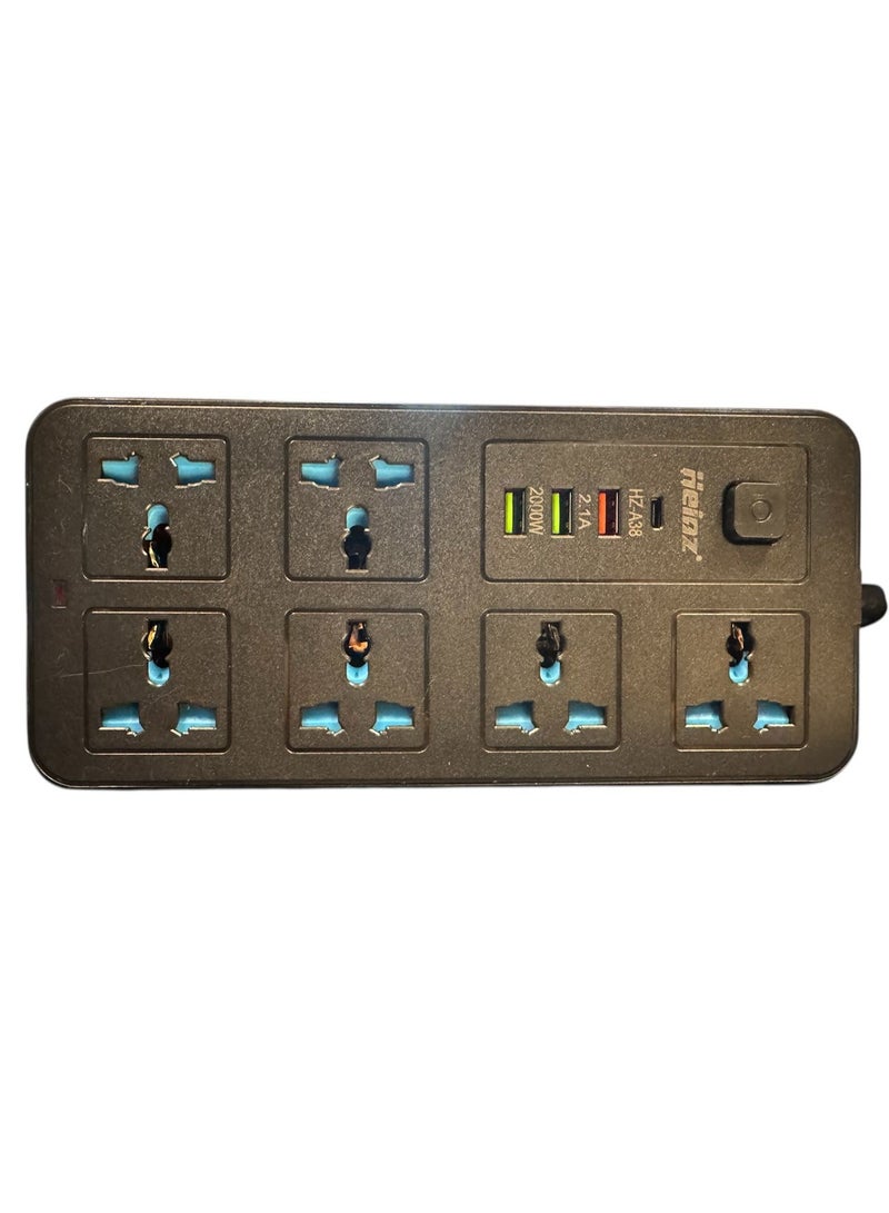 توصيلة كهربائية حديثة ( مشترك ) - 3 دبابيس مع 6 مقابس - 3 منافذ USB - منفذ 1 تايب سي - بسلك طوله 3 متر.  - Image 2
