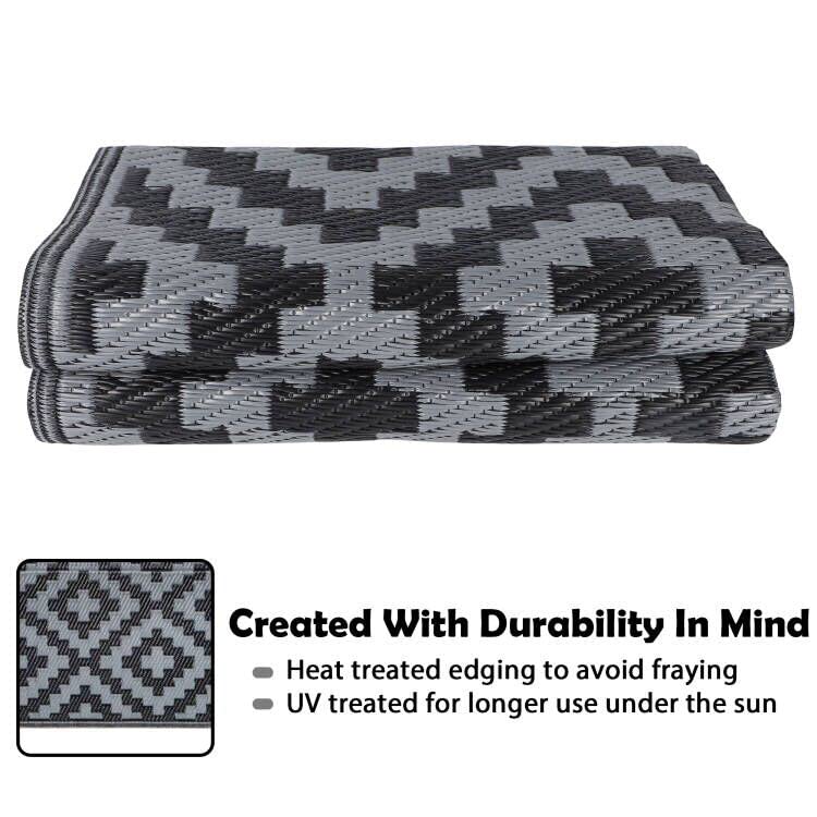 SAND MINE Waterproof Outdoor Rug 4x6 ft, Reversible Mats, Modern Area Rug, Large Floor Mat and Rug for Outdoors, RV, Patio, Backyard, Deck, Picnic, Beach, Trailer, Camping, Black & Grey Lattice - Image 4