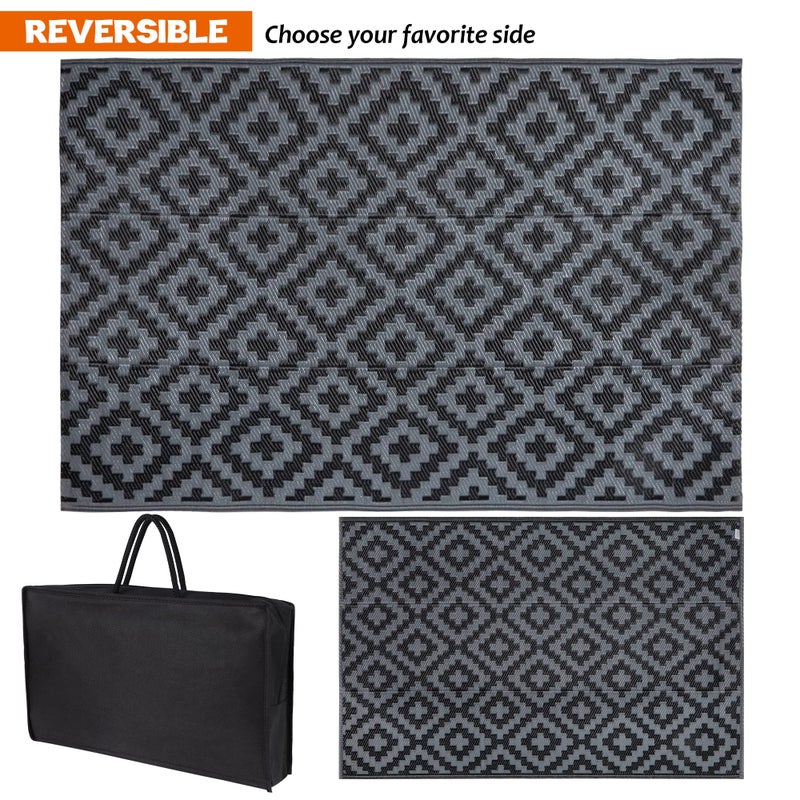 SAND MINE Waterproof Outdoor Rug 4x6 ft, Reversible Mats, Modern Area Rug, Large Floor Mat and Rug for Outdoors, RV, Patio, Backyard, Deck, Picnic, Beach, Trailer, Camping, Black & Grey Lattice - Image 2