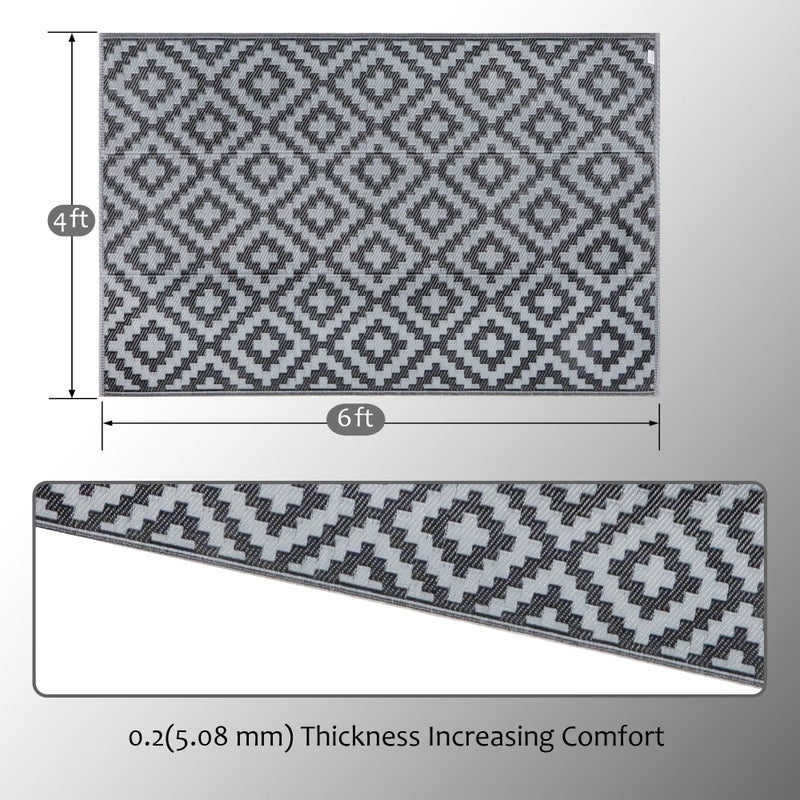 SAND MINE Waterproof Outdoor Rug 4x6 ft, Reversible Mats, Modern Area Rug, Large Floor Mat and Rug for Outdoors, RV, Patio, Backyard, Deck, Picnic, Beach, Trailer, Camping, Black & Grey Lattice - Image 3