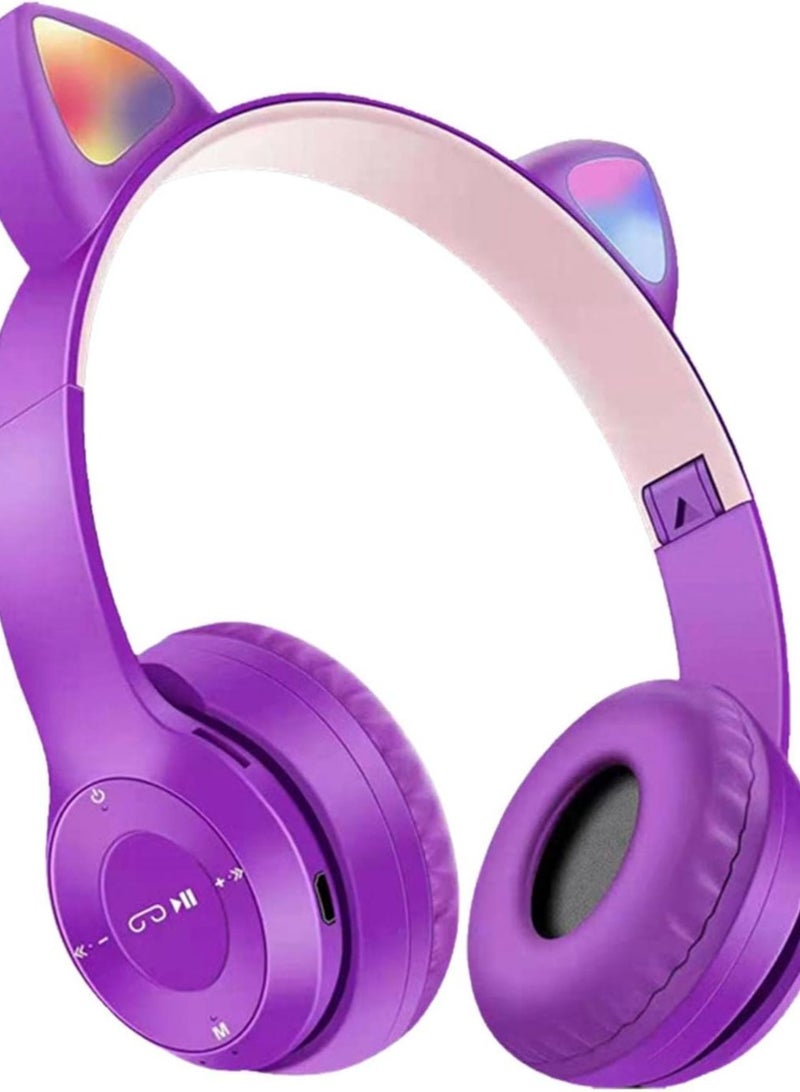 Raxoom Cat Ear Cordless Headphones | Cat Ear Wireless Bluetoothes 5.0 Headphones for Gym and Use,Wireless Noise-Canceling Bluetoothes Headphone Headset Earphone PURPLE - Image 3