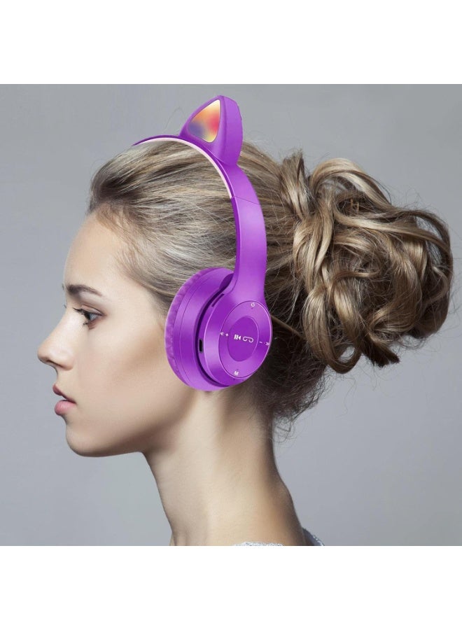 Raxoom Cat Ear Cordless Headphones | Cat Ear Wireless Bluetoothes 5.0 Headphones for Gym and Use,Wireless Noise-Canceling Bluetoothes Headphone Headset Earphone PURPLE - Image 4