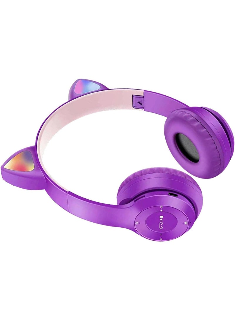 Raxoom Cat Ear Cordless Headphones | Cat Ear Wireless Bluetoothes 5.0 Headphones for Gym and Use,Wireless Noise-Canceling Bluetoothes Headphone Headset Earphone PURPLE - Image 1