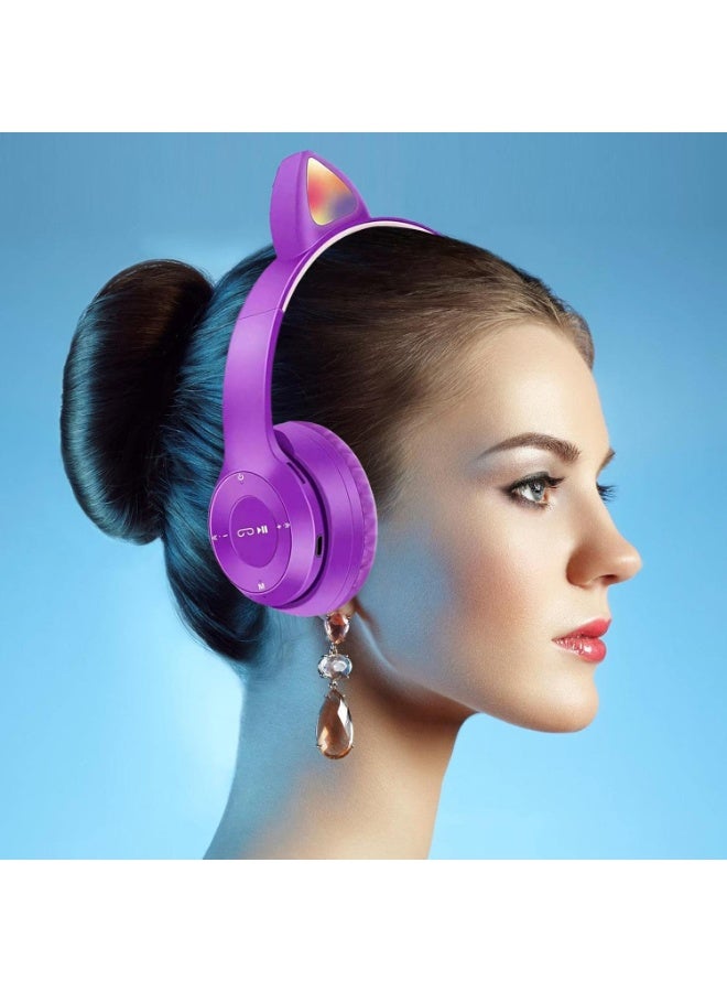 Raxoom Cat Ear Cordless Headphones | Cat Ear Wireless Bluetoothes 5.0 Headphones for Gym and Use,Wireless Noise-Canceling Bluetoothes Headphone Headset Earphone PURPLE - Image 5