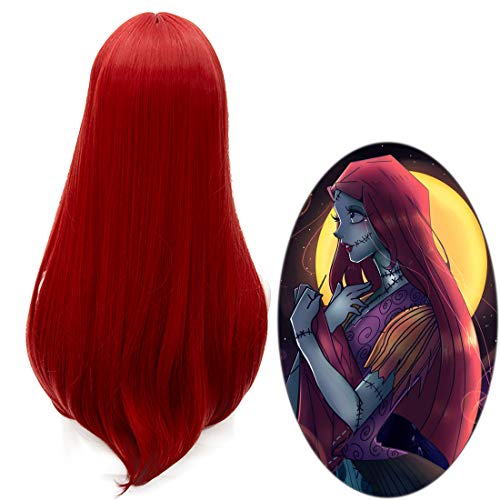 Probeauty 60cm Red Sally Wig for Women, Long Straight Center Part Cosplay Wig for Halloween Costume Party - Image 1