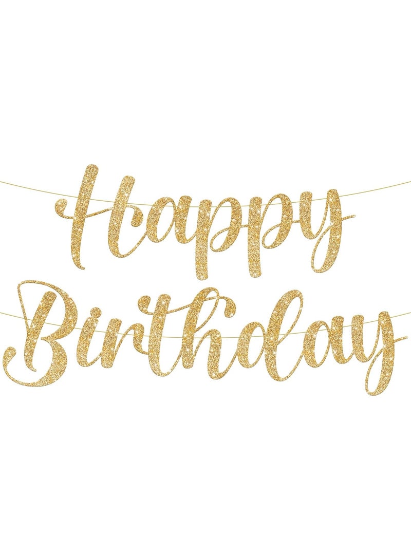 كاتشون لافتة عيد ميلاد ذهبية لامعة - مُثبّتة مسبقًا، بطول ١٠ أقدام | زينة أعياد ميلاد للنساء والرجال والأولاد والبنات | خلفية لافتة ذهبية لزينة الحفلات، لافتة عيد ميلاد سعيد - Image 1