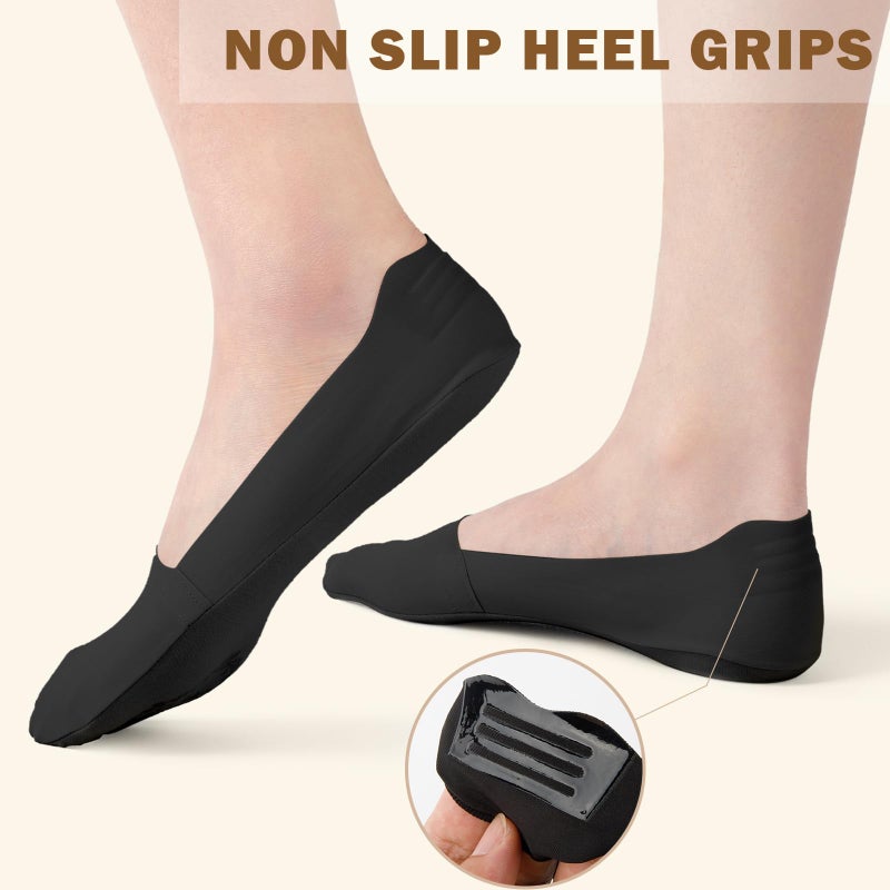 Sofier No Show Socks Womens, Non Slip Low Cut 6 Pairs Thin Silky Dress Footies Liner Invisible Socks Flats Loafers Sneakers Black 9-12 - Image 3