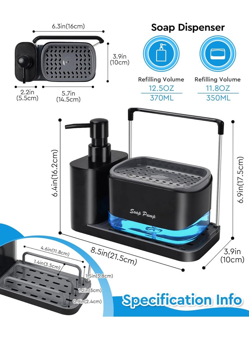 Hand & Dish Soap Dispenser Set with Tray, Dual Soap Dispenser with Sponge Holder & Dishcloth Holder 5-in-1 Organizer Kitchen Sink Countertop Storage Organize - Useful Kitchen Gadgets (Black) - Image 5