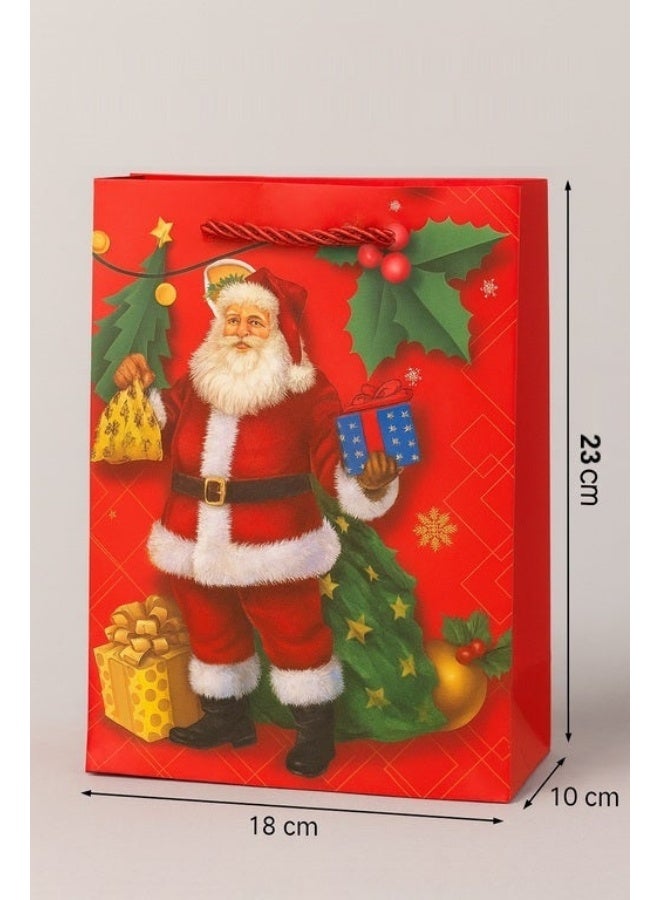 Christmas Gift Bag: Jolly Santa Claus Holding Gifts and Sacks