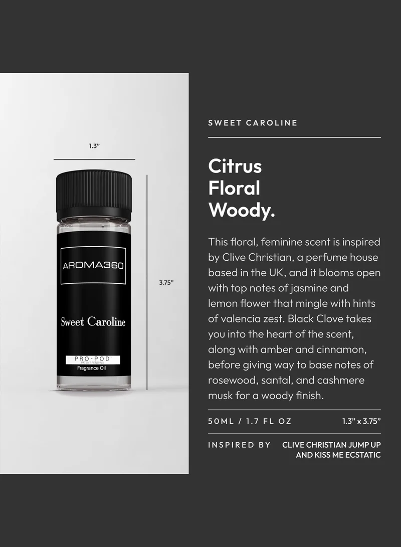 AROMA360 Sweet Caroline Pro-Pod Oil Blend - Hotel Inspired for Luxury Essential Oil Diffusers - Aromatherapy Scent Diffuser Oil - Valencia Zest, Black Clove, and Santal