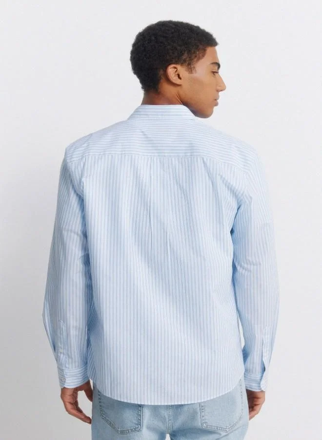 Springfield  Striped long sleeve 100% cotton poplin dress shirt with tonal tree embroidery and mother-of-pearl button for Men | Best Price UAE