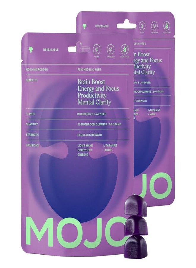 موجو علكات موجو فوكس مع عرف الأسد، والجنسنغ الباناكس، وجذر الزنجبيل، والكورديسيبس، مكمل غذائي للدماغ، دعم الذاكرة/التركيز، علكات فطر منشط للدماغ للبالغين، توت أزرق وخزامى، قوة عادية (عبوة من قطعتين) - Image 1