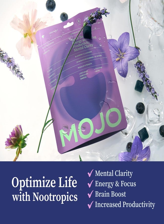 موجو علكات موجو فوكس مع عرف الأسد، والجنسنغ الباناكس، وجذر الزنجبيل، والكورديسيبس، مكمل غذائي للدماغ، دعم الذاكرة/التركيز، علكات فطر منشط للدماغ للبالغين، توت أزرق وخزامى، قوة عادية (عبوة من قطعتين) - Image 3