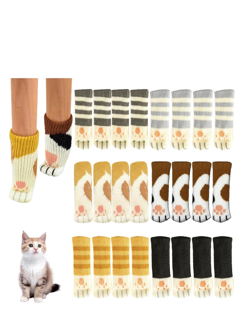 24 قطعة جوارب أرجل كراسي على شكل مخالب قطط – جوارب أثاث لطيفة لرجل الكرسي على شكل قطط، جوارب محبوكة غير قابلة للانزلاق لحماية أرجل الكرسي والأرضية، جوارب للأثاث تقلل الضوضاء للأرضيات الخشبية، 6 مجموعات - Image 1