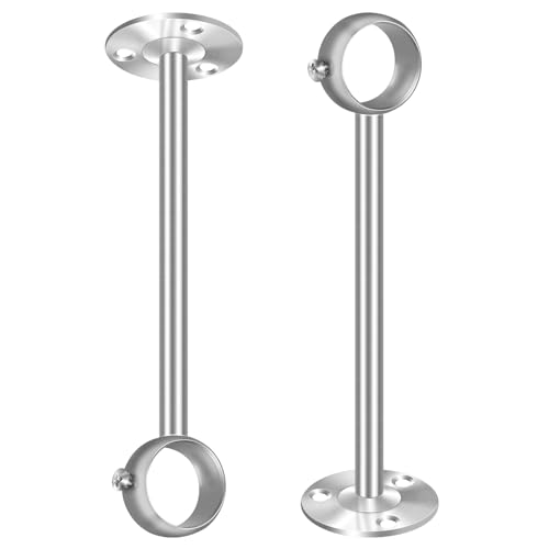 HUTLON 8 Inch Ceiling Curtain Rod Brackets, Stainless Steel Ceiling Mount Curtain Rod Bracket Curtain Rod Hooks, Heavy Duty Ceiling Curtain Rod Holder for 1 Inch Drape Poles, 2 Pack, Silver - Image 1