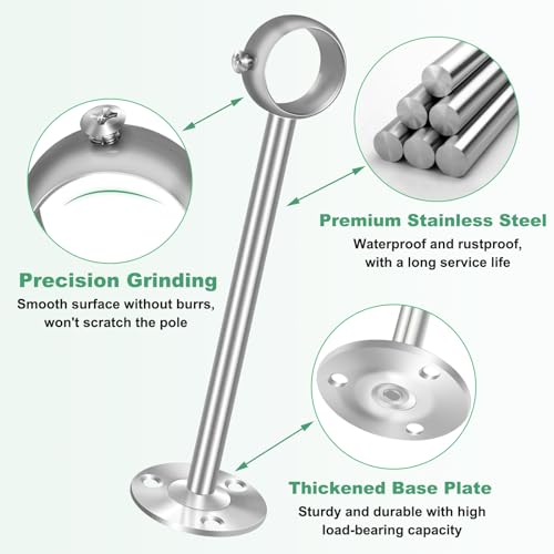 HUTLON 8 Inch Ceiling Curtain Rod Brackets, Stainless Steel Ceiling Mount Curtain Rod Bracket Curtain Rod Hooks, Heavy Duty Ceiling Curtain Rod Holder for 1 Inch Drape Poles, 2 Pack, Silver - Image 5
