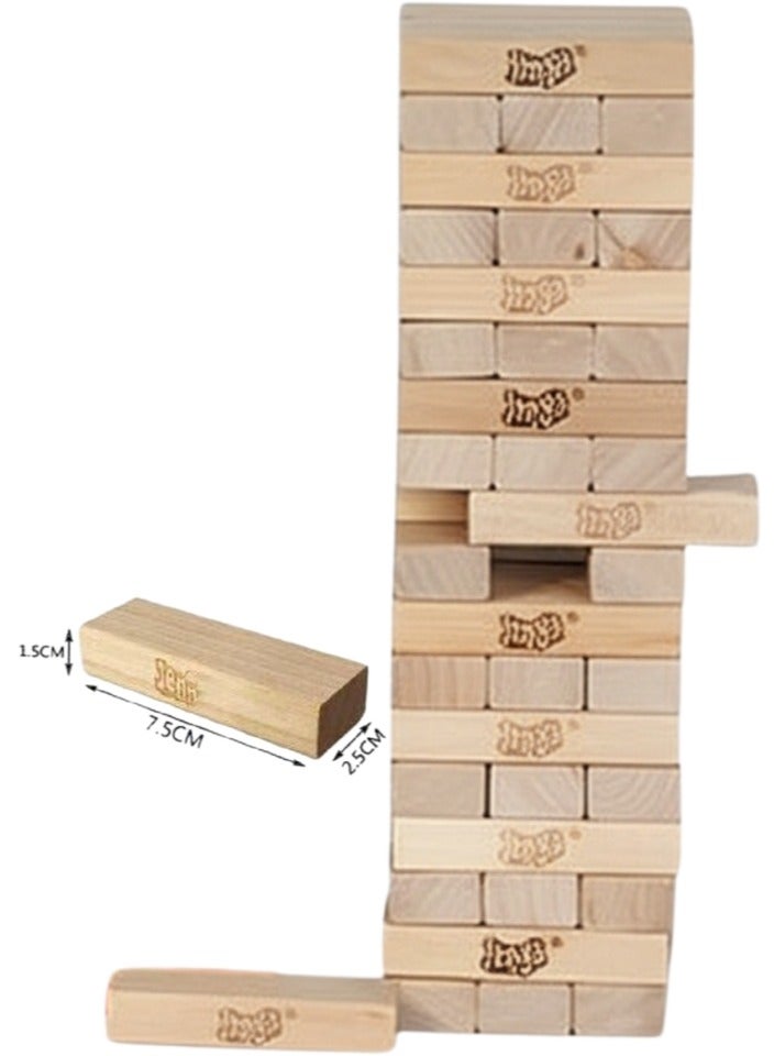 54 Pcs Genuine Hardwood Blocks Stacking Tower Game – Classic Tumbling Blocks for Family and Kids Ages 6+, Fun Party & Birthday Gift for All Occasions  - Image 1