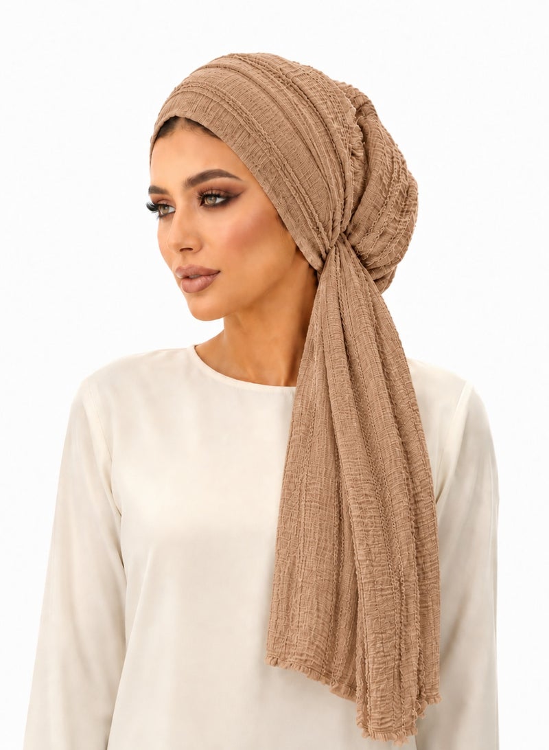 MAGNISHAN Pre‑Tied Instant Crinkle Hijab for Women, Ready‑to‑Wear Textured Head Wrap Turban, Soft Breathable Long Tail Muslim Headscarf for Daily Prayer Travel - Image 1