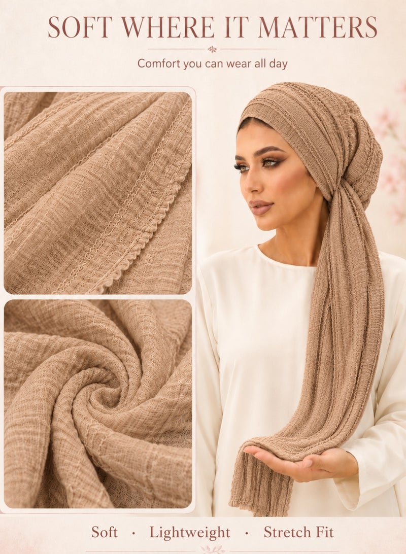 MAGNISHAN Pre‑Tied Instant Crinkle Hijab for Women, Ready‑to‑Wear Textured Head Wrap Turban, Soft Breathable Long Tail Muslim Headscarf for Daily Prayer Travel - Image 5