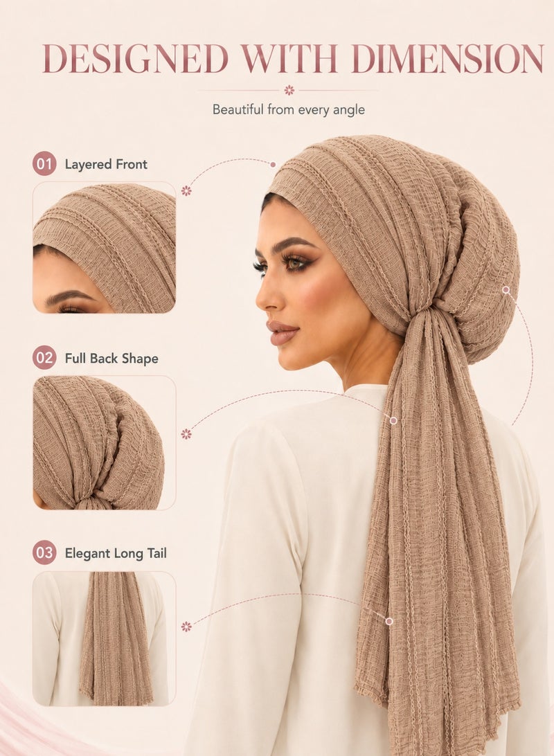 MAGNISHAN Pre‑Tied Instant Crinkle Hijab for Women, Ready‑to‑Wear Textured Head Wrap Turban, Soft Breathable Long Tail Muslim Headscarf for Daily Prayer Travel - Image 3