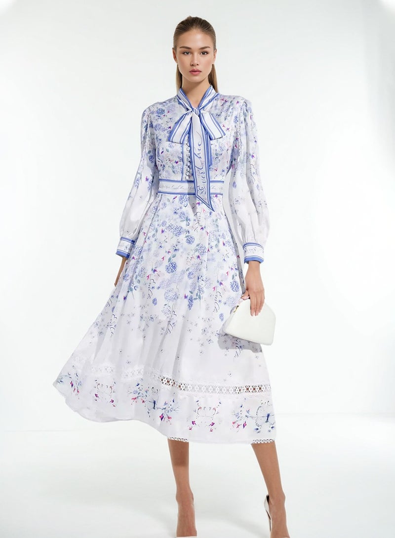 Madam Uniq Floral Pussy-Bow Dress - Image 1
