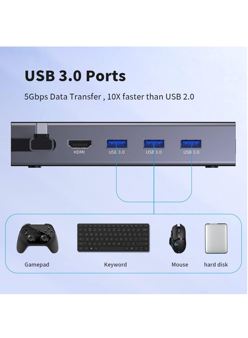 محطة الوصل، محطة وصل 6 في 1 مع HDMI 2.0 4K@60Hz، إيثرنت جيجابت، 3 منافذ USB 3.0 ومنفذ شحن USB C بقوة 100 واط لجهاز Steam Deck و Asus Rog Ally - Image 5