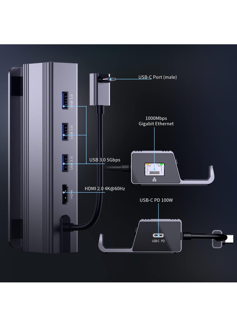 محطة الوصل، محطة وصل 6 في 1 مع HDMI 2.0 4K@60Hz، إيثرنت جيجابت، 3 منافذ USB 3.0 ومنفذ شحن USB C بقوة 100 واط لجهاز Steam Deck و Asus Rog Ally - Image 2