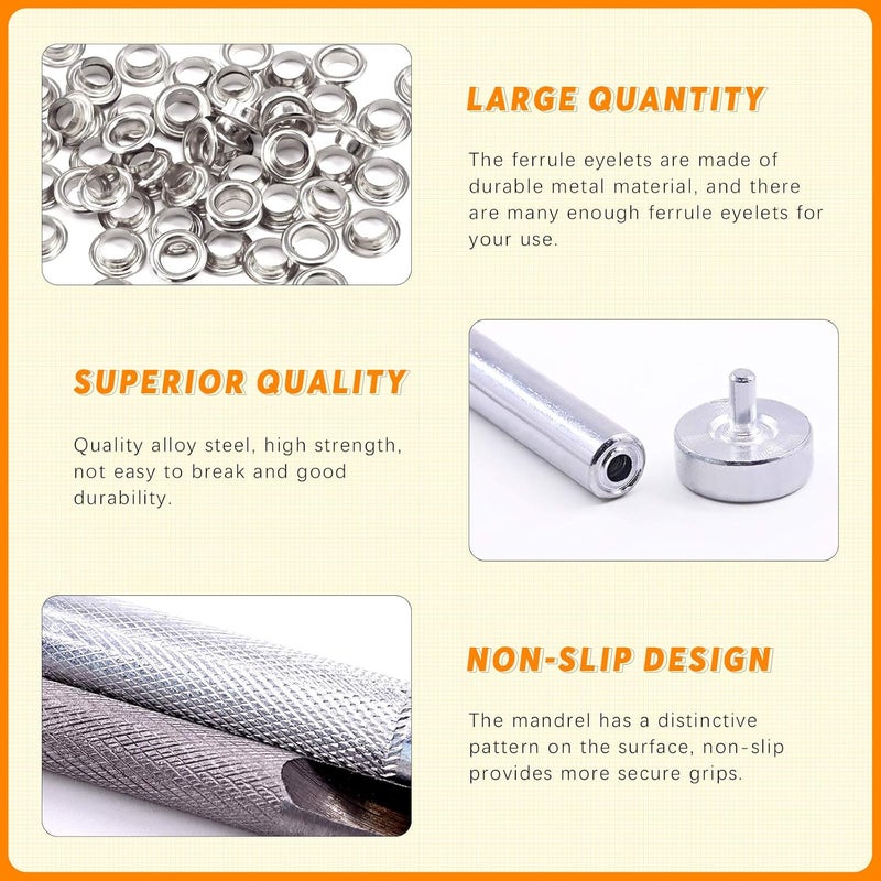Rustark 200 Sets 1/4 Inch Silver Grommet Assortment Kit with 4 Pcs Setting Install Tool, 6mm Metal Eyelets Set in Storage Box for Clothes Shoes Bag Paper Leather Crafts DIY Projects (Silver) - Image 3