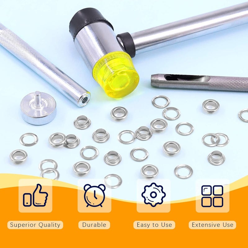 Rustark 200 Sets 1/4 Inch Silver Grommet Assortment Kit with 4 Pcs Setting Install Tool, 6mm Metal Eyelets Set in Storage Box for Clothes Shoes Bag Paper Leather Crafts DIY Projects (Silver) - Image 5