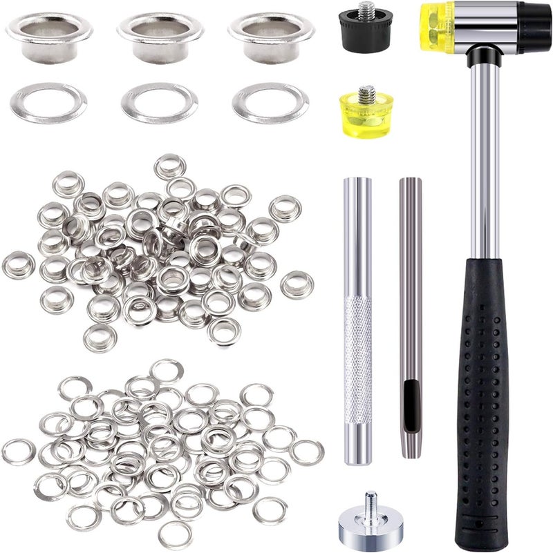Rustark 200 Sets 1/4 Inch Silver Grommet Assortment Kit with 4 Pcs Setting Install Tool, 6mm Metal Eyelets Set in Storage Box for Clothes Shoes Bag Paper Leather Crafts DIY Projects (Silver) - Image 1