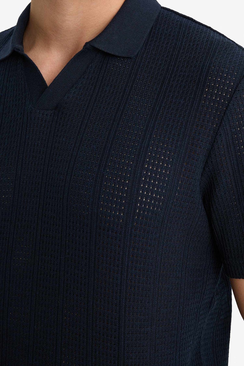 DeFacto Blue Man Knitwear Look Short Sleeve Polo T-Shirt Casual - Image 5