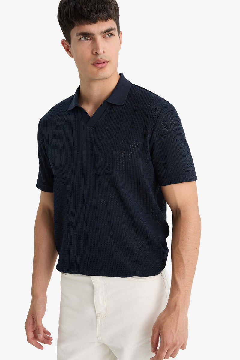 DeFacto Blue Man Knitwear Look Short Sleeve Polo T-Shirt Casual - Image 1