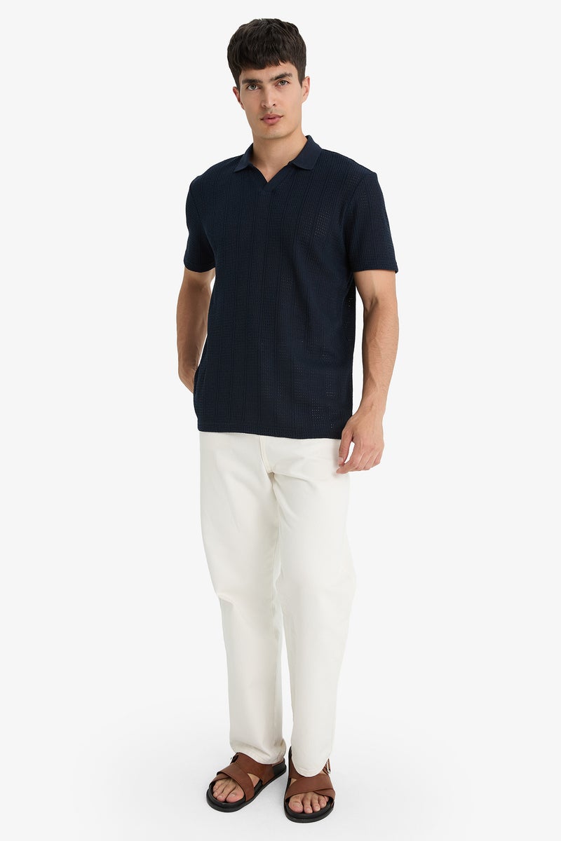 DeFacto Blue Man Knitwear Look Short Sleeve Polo T-Shirt Casual - Image 2