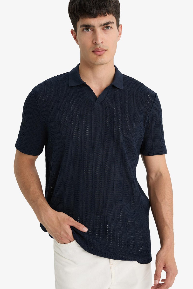 DeFacto Blue Man Knitwear Look Short Sleeve Polo T-Shirt Casual - Image 4