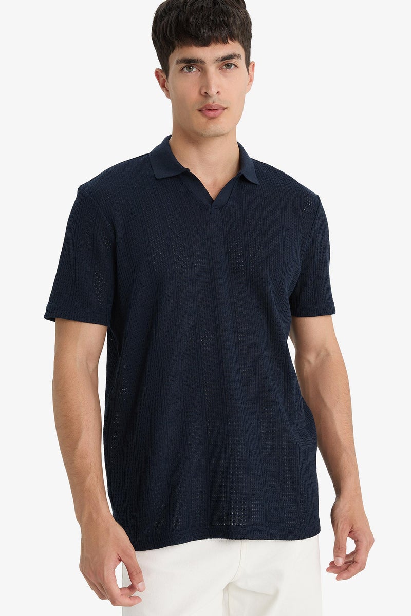 DeFacto Blue Man Knitwear Look Short Sleeve Polo T-Shirt Casual - Image 3